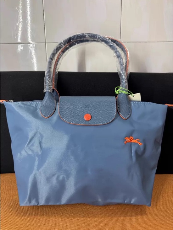 Longchamp Handbags - Longchamp Blue Tote with Orange Trim and Logo